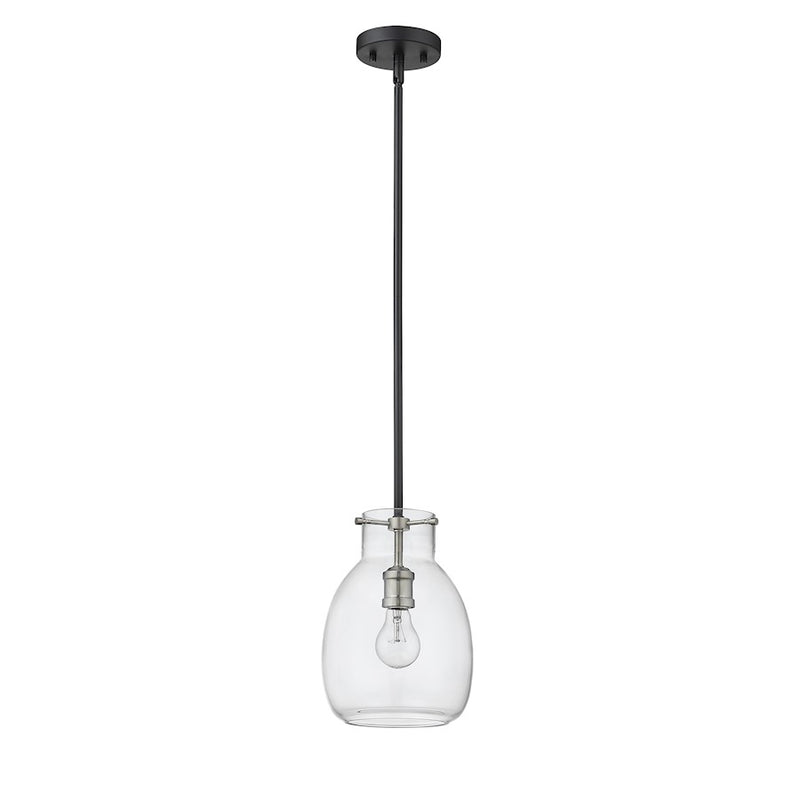 Z-Lite Bella 1 Light 11" Mini Pendant, Black/Nickel/Clear