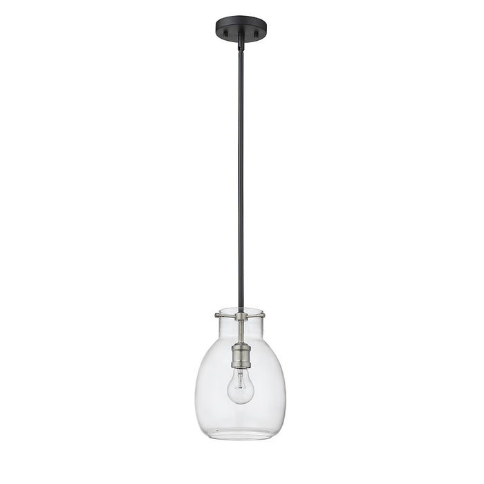 Z-Lite Bella 1 Light 11" Mini Pendant, Black/Nickel/Clear