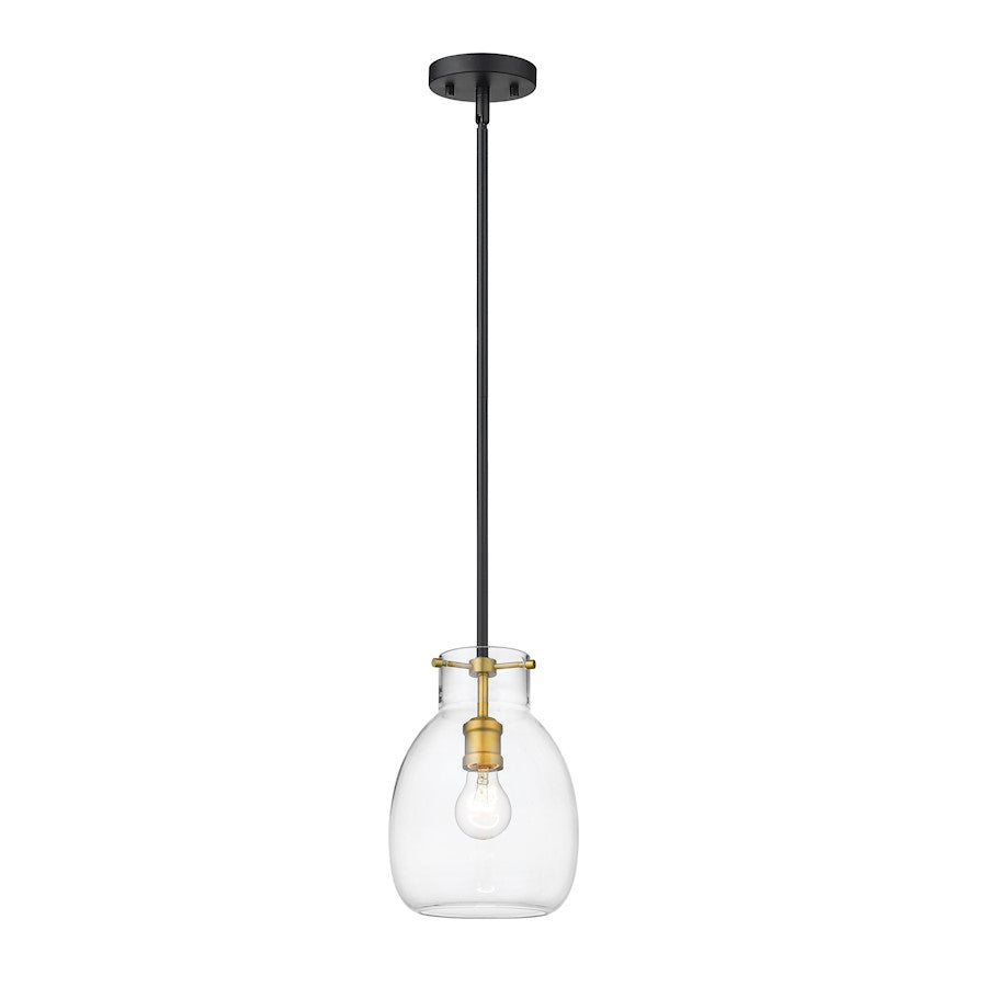 Z-Lite Bella 1 Light 11" Mini Pendant, Black/Brass, Clear - 476MP-ROD-MB-OBR