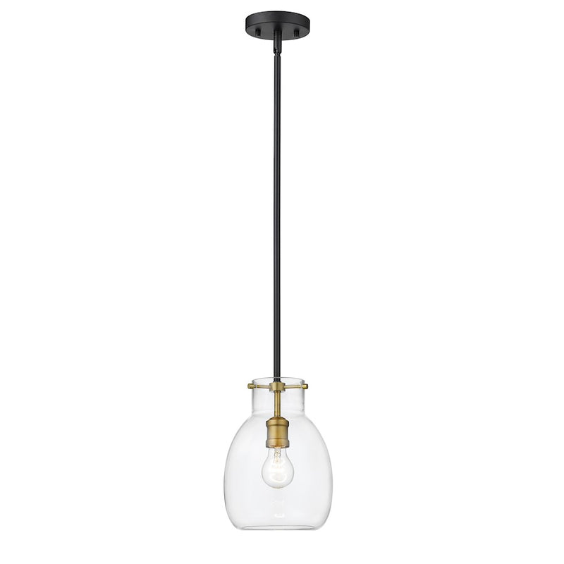 Z-Lite Bella 1 Light 11" Mini Pendant, Black/Brass/Clear
