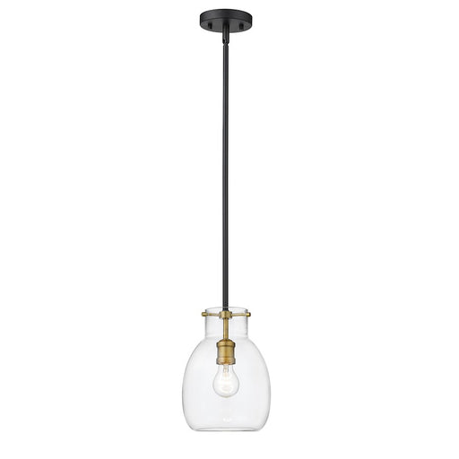 Z-Lite Bella 1 Light 11" Mini Pendant, Black/Brass/Clear
