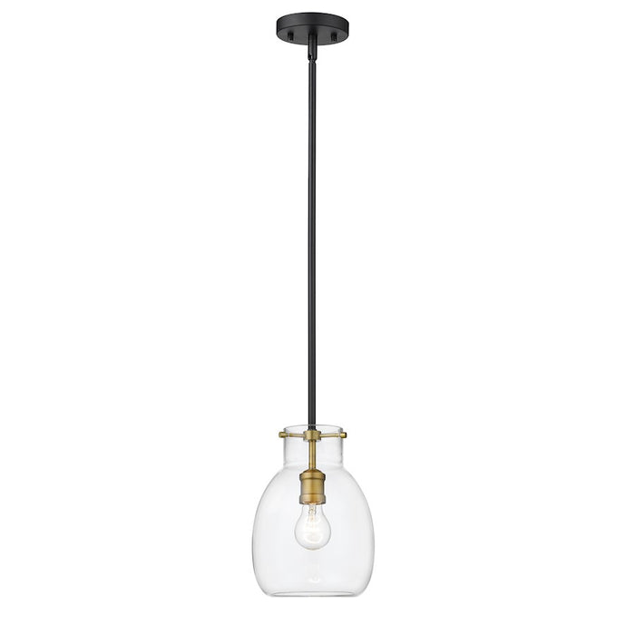 Z-Lite Bella 1 Light 11" Mini Pendant, Black/Brass/Clear
