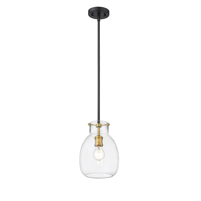 Z-Lite Bella 1 Light 11" Mini Pendant, Black/Brass/Clear