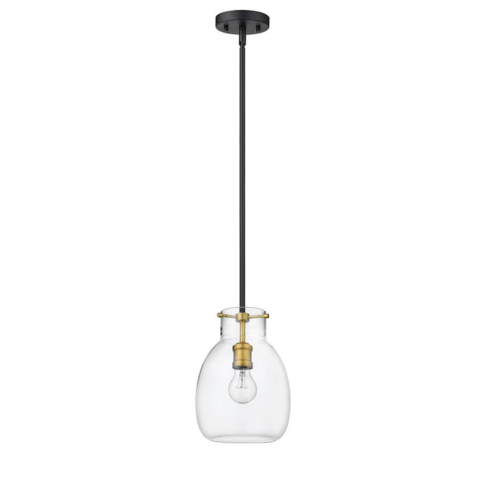Z-Lite Bella 1 Light 11" Mini Pendant, Black/Brass/Clear