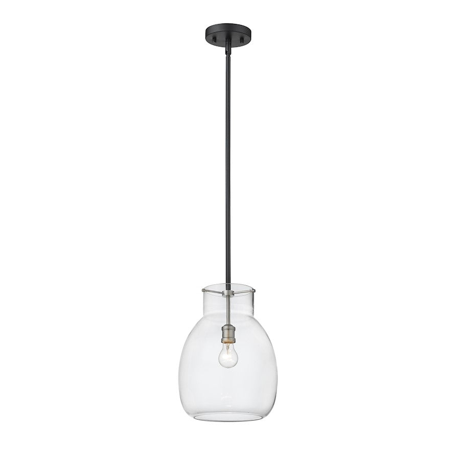 Z-Lite Bella 1 Light 16" Mini Pendant, Black/Nickel, Clear - 476P-ROD-MB-BN
