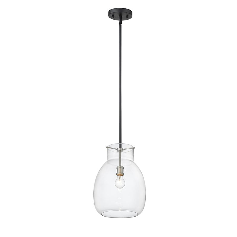 Z-Lite Bella 1 Light 16" Mini Pendant, Black/Nickel/Clear