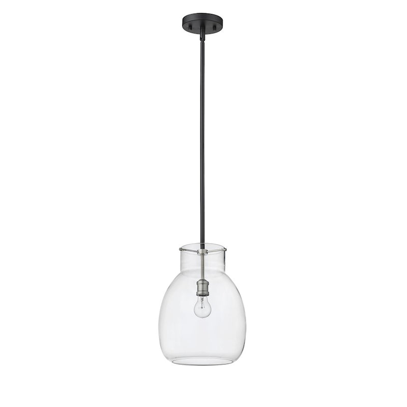 Z-Lite Bella 1 Light 16" Mini Pendant, Black/Nickel/Clear