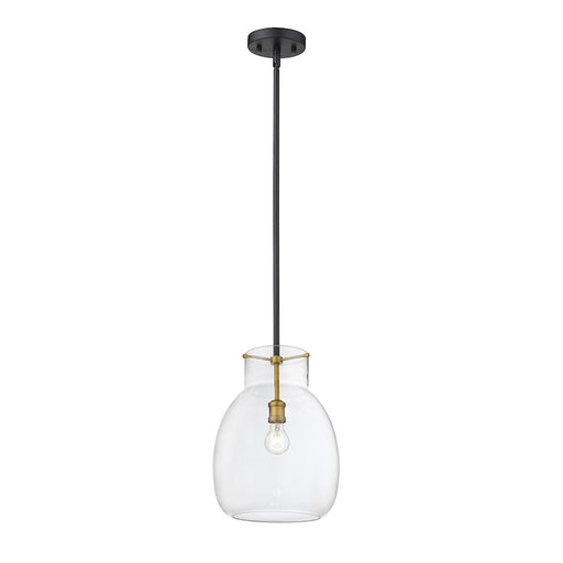 Z-Lite Bella 1 Light 16" Mini Pendant, Black/Olde Brass, Clear - 476P-ROD-MB-OBR