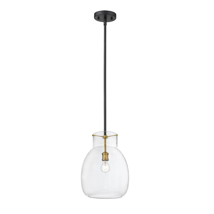 Z-Lite Bella 1 Light 16" Mini Pendant, Black/Olde Brass, Clear - 476P-ROD-MB-OBR