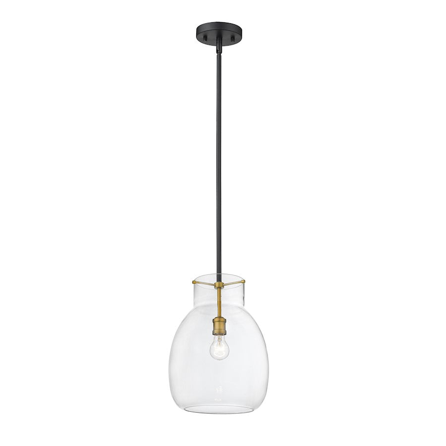 Z-Lite Bella 1 Light 16" Mini Pendant, Black/Olde Brass, Clear - 476P-ROD-MB-OBR