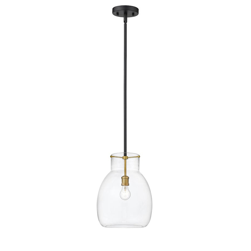 Z-Lite Bella 1 Light 16" Mini Pendant, Black/Olde Brass/Clear