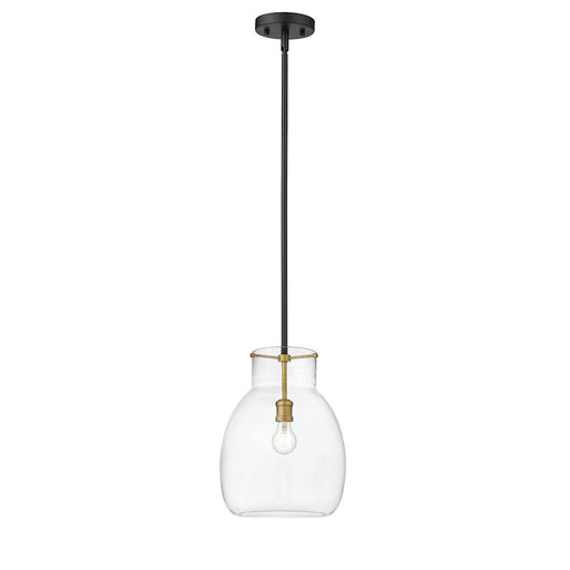 Z-Lite Bella 1 Light 16" Mini Pendant, Black/Olde Brass/Clear