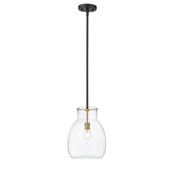 Z-Lite Bella 1 Light 16" Mini Pendant, Black/Olde Brass/Clear