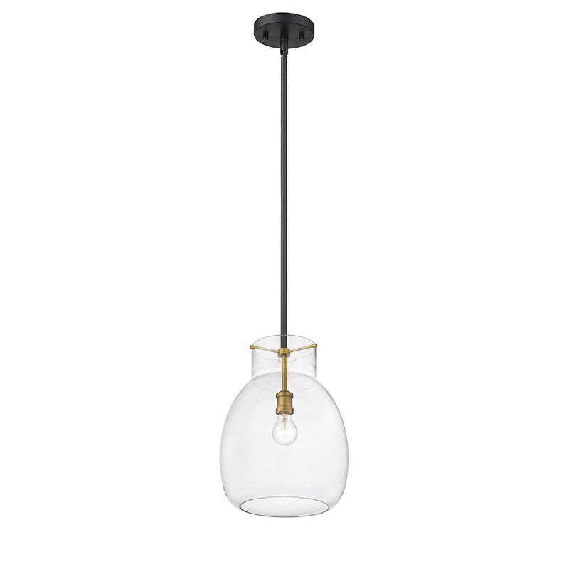 Z-Lite Bella 1 Light 16" Mini Pendant, Black/Olde Brass/Clear