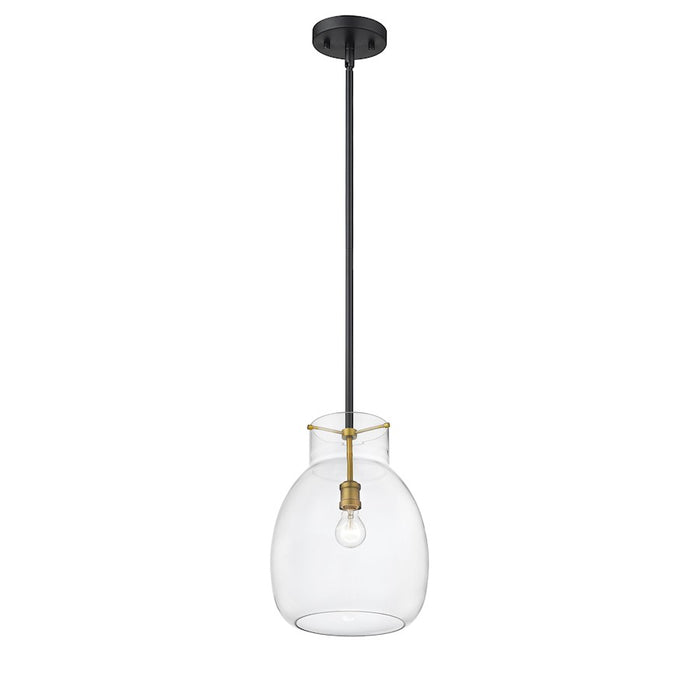 Z-Lite Bella 1 Light 16" Mini Pendant, Black/Olde Brass/Clear
