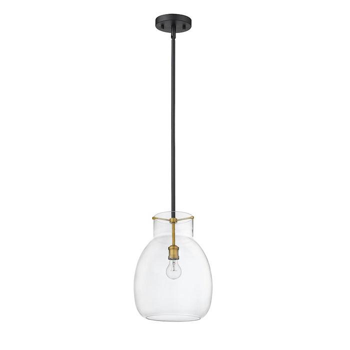 Z-Lite Bella 1 Light 16" Mini Pendant, Black/Olde Brass/Clear