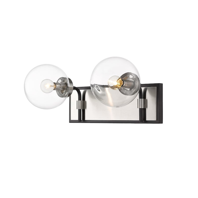 Z-Lite Parsons 2 Light Vanity, Matte Black/Brushed Nickel/Clear
