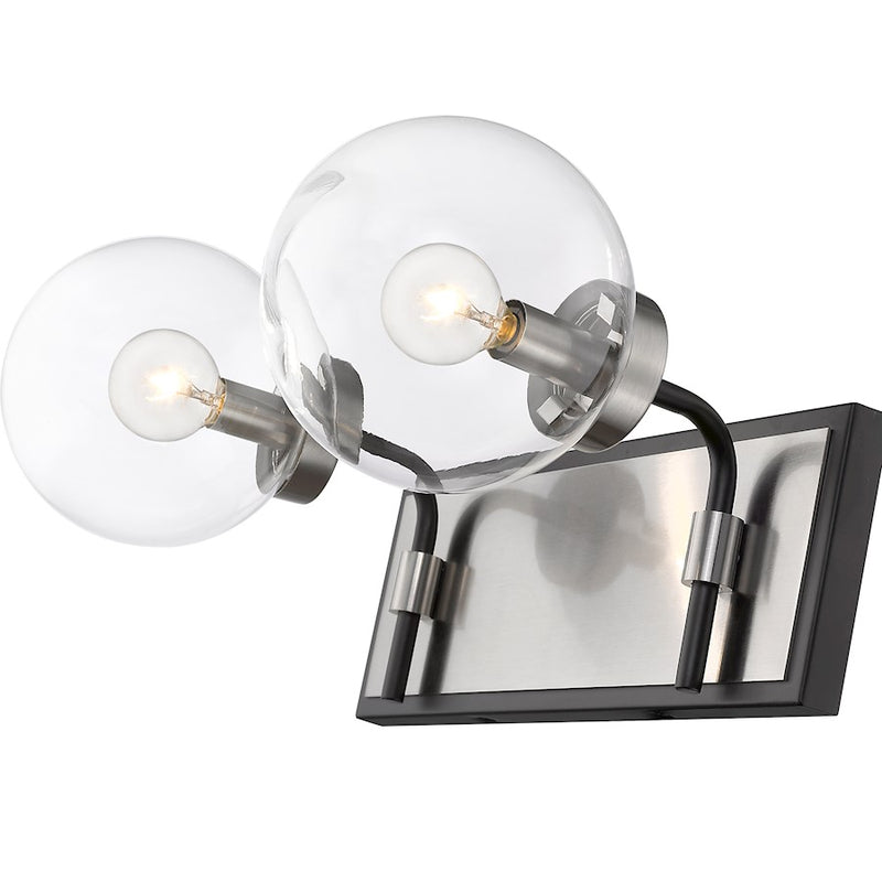 Z-Lite Parsons 2 Light Vanity, Matte Black/Brushed Nickel/Clear