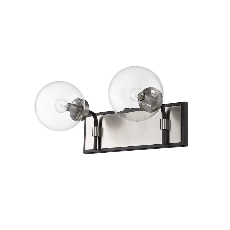 Z-Lite Parsons 2 Light Vanity, Matte Black/Brushed Nickel/Clear