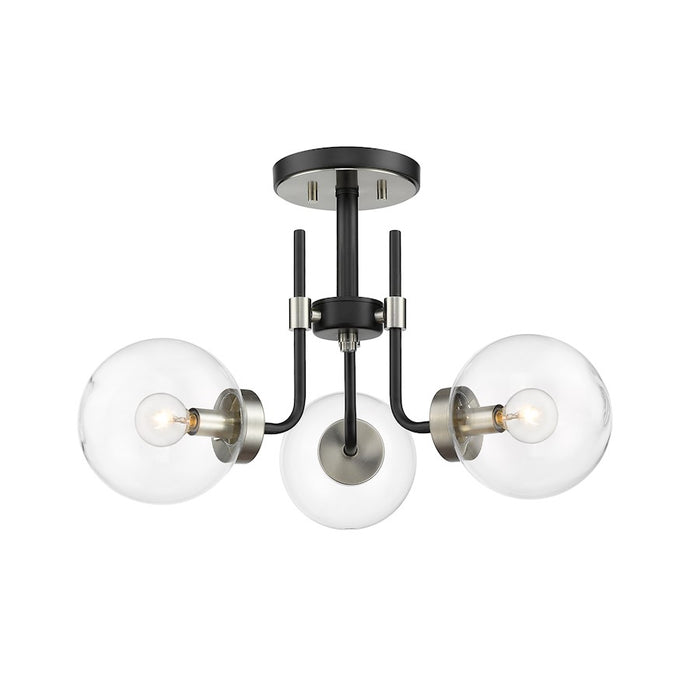 Z-Lite Parsons 3 Light 14" Semi Flush, Black/Nickel, Clear - 477-3SF-MB-BN