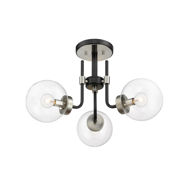 Z-Lite Parsons 3 Light 14" Semi Flush, Black/Nickel/Clear