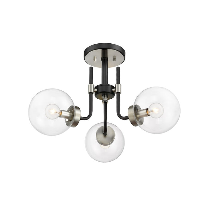 Z-Lite Parsons 3 Light 14" Semi Flush, Black/Nickel/Clear