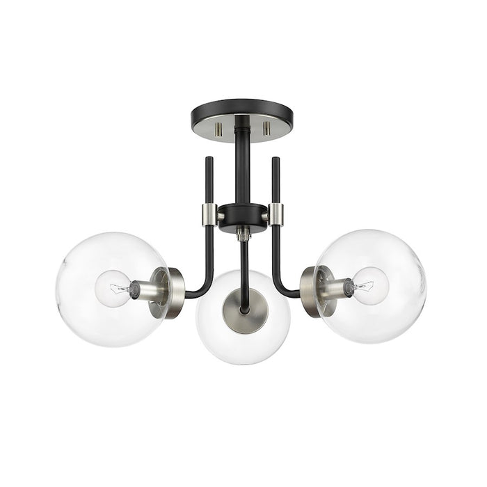 Z-Lite Parsons 3 Light 14" Semi Flush, Black/Nickel/Clear