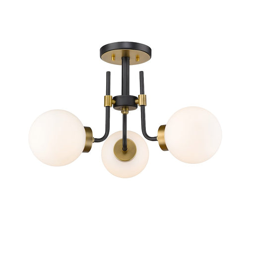 Z-Lite Parsons 3 Light 14" Semi Flush, Black/Olde Brass, Opal - 477-3SF-MB-OBR