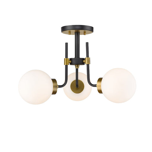 Z-Lite Parsons 3 Light 14" Semi Flush, Black/Olde Brass/Opal