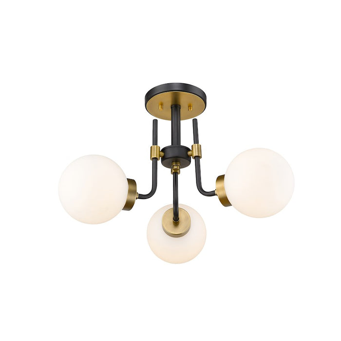 Z-Lite Parsons 3 Light 14" Semi Flush, Black/Olde Brass/Opal