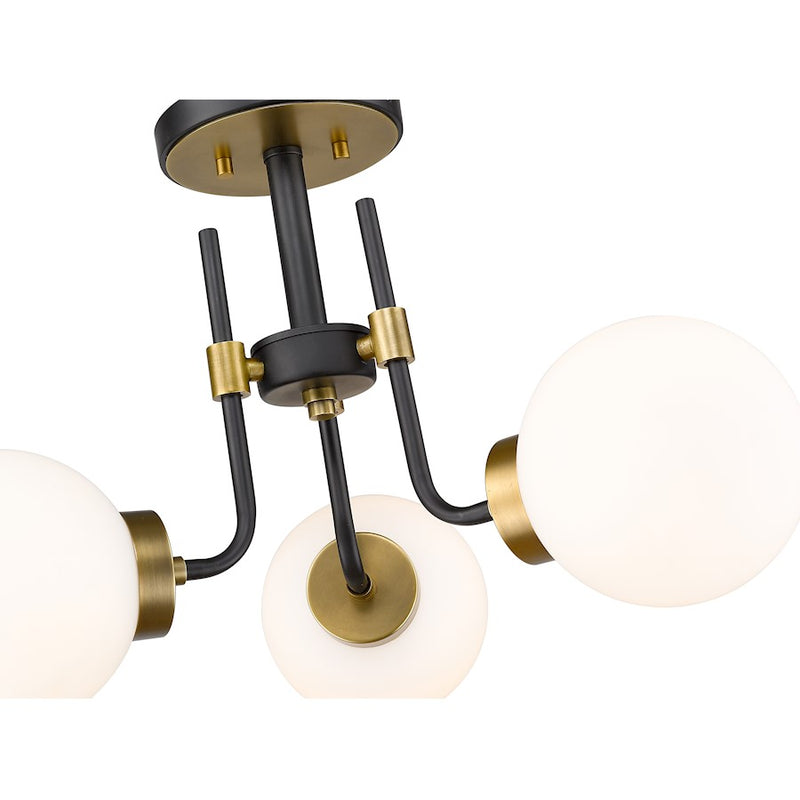 Z-Lite Parsons 3 Light 14" Semi Flush, Black/Olde Brass/Opal