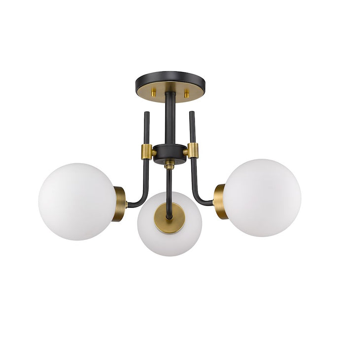 Z-Lite Parsons 3 Light 14" Semi Flush, Black/Olde Brass/Opal