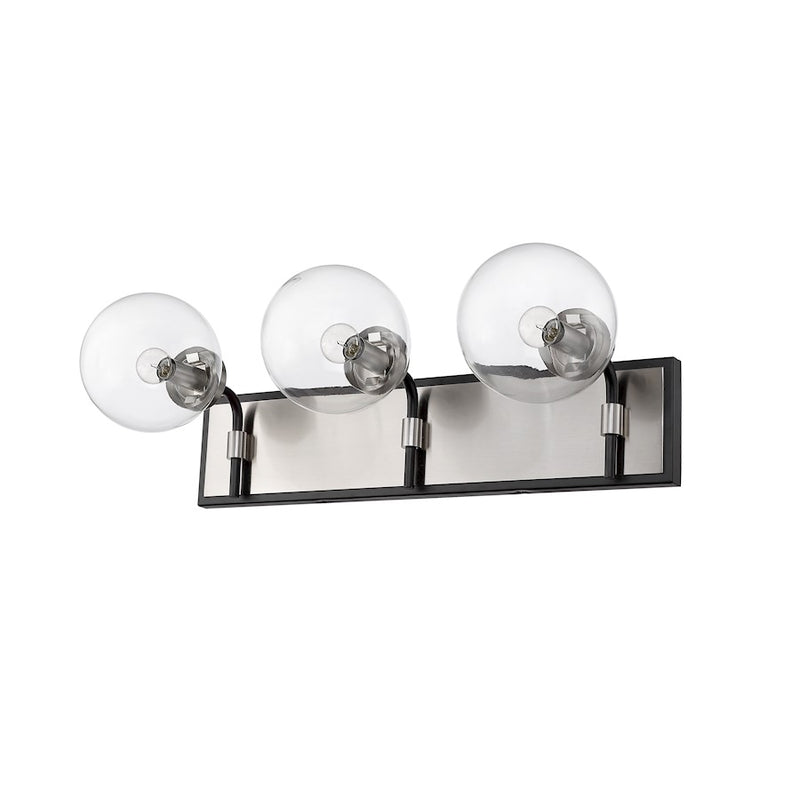 Z-Lite Parsons 3 Light Vanity, Matte Black/Brushed Nickel/Clear