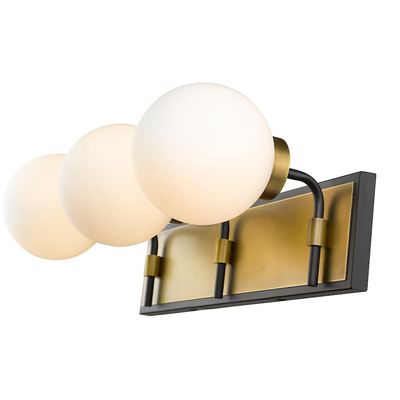 Z-Lite Parsons 3 Light Vanity, Matte Black/Olde Brass/Opal