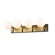 Z-Lite Parsons 4 Light Vanity, Matte Black/Olde Brass, Opal - 477-4V-MB-OBR