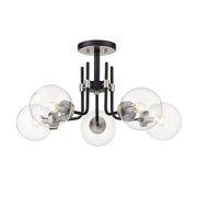 Z-Lite Parsons 5 Light 14" Semi Flush, Black/Nickel, Clear - 477-5SF-MB-BN