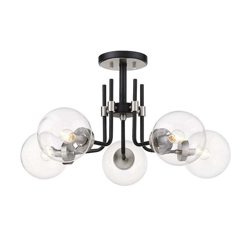 Z-Lite Parsons 5 Light 14" Semi Flush, Black/Nickel, Clear - 477-5SF-MB-BN