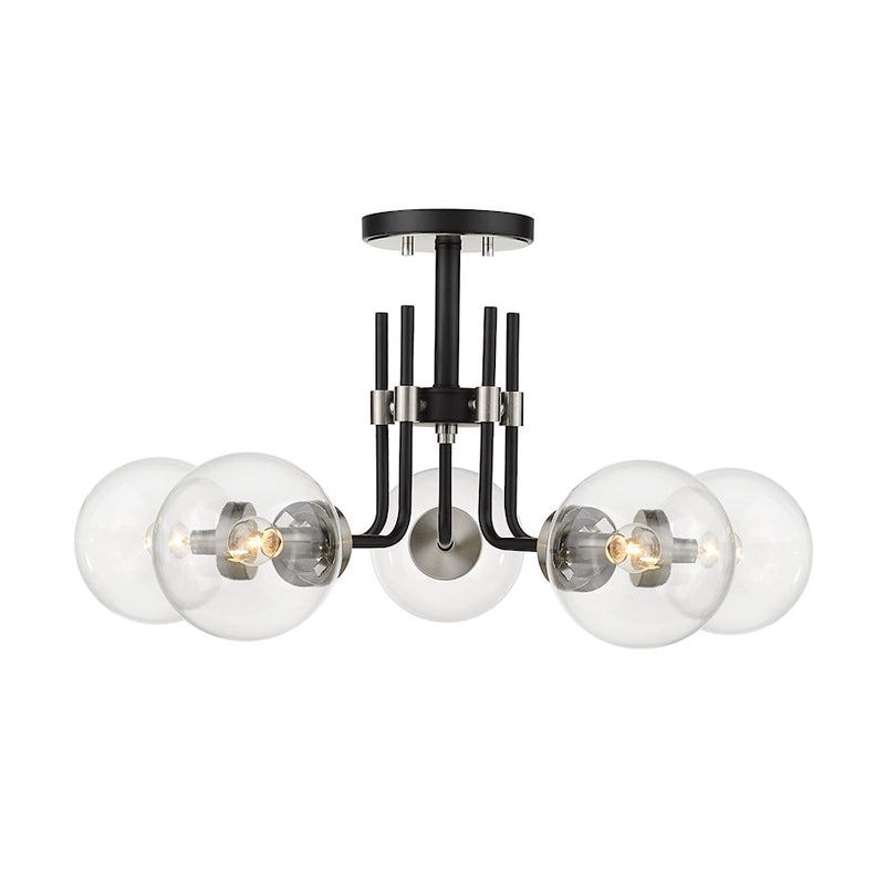 Z-Lite Parsons 5 Light 14" Semi Flush, Black/Nickel/Clear