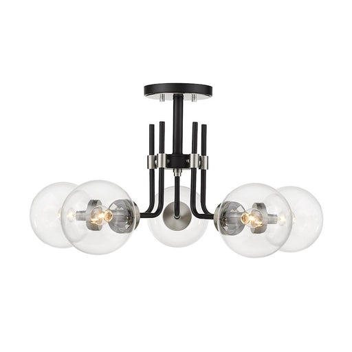 Z-Lite Parsons 5 Light 14" Semi Flush, Black/Nickel/Clear