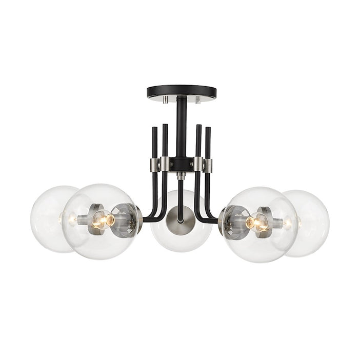 Z-Lite Parsons 5 Light 14" Semi Flush, Black/Nickel/Clear