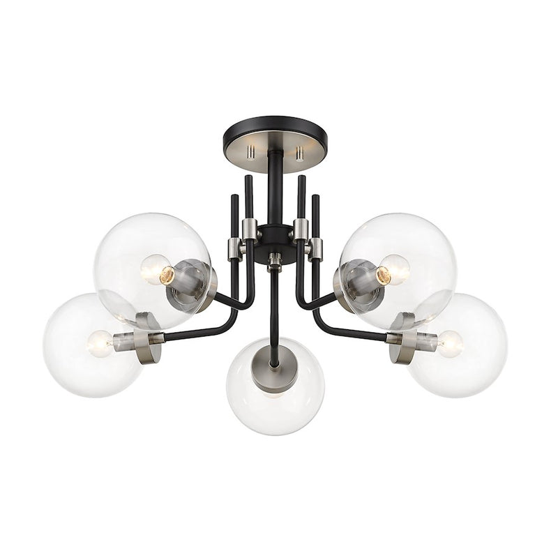 Z-Lite Parsons 5 Light 14" Semi Flush, Black/Nickel/Clear