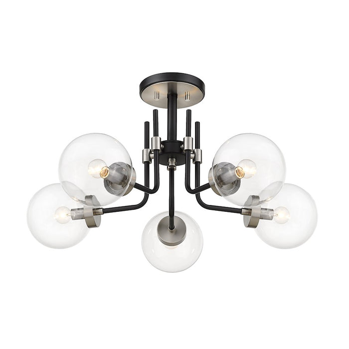 Z-Lite Parsons 5 Light 14" Semi Flush, Black/Nickel/Clear