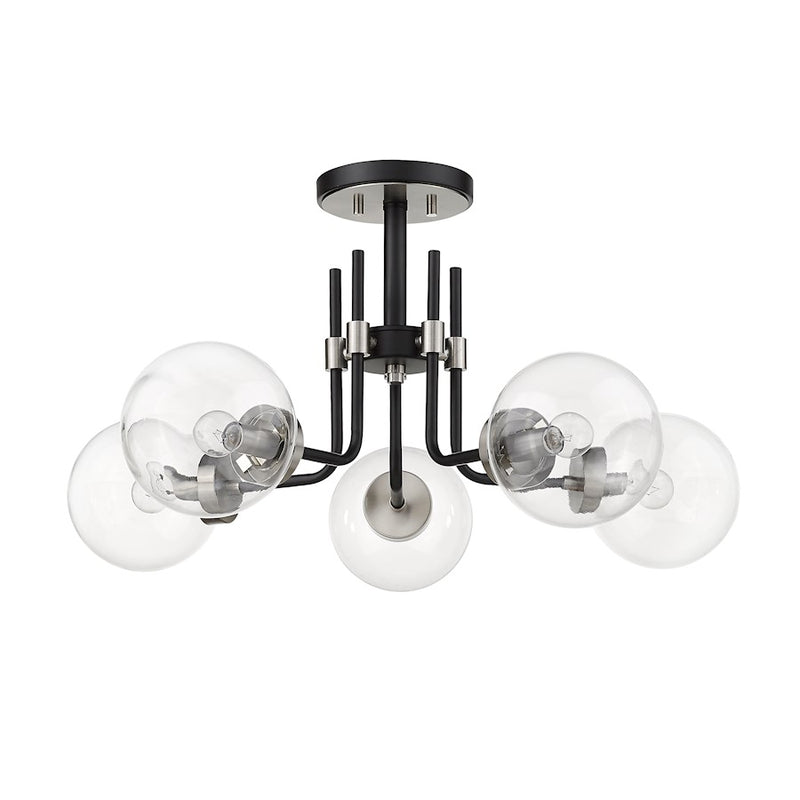 Z-Lite Parsons 5 Light 14" Semi Flush, Black/Nickel/Clear