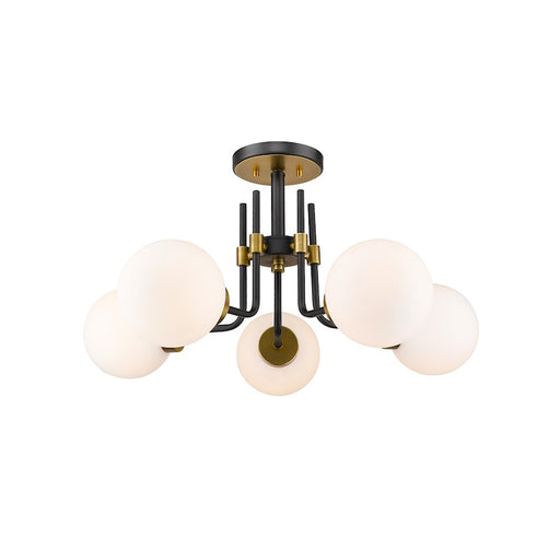 Z-Lite Parsons 5 Light 14" Semi Flush, Black/Olde Brass, Opal - 477-5SF-MB-OBR