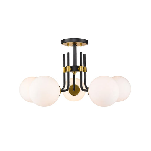 Z-Lite Parsons 5 Light 14" Semi Flush, Black/Olde Brass/Opal