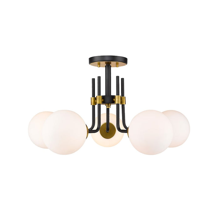 Z-Lite Parsons 5 Light 14" Semi Flush, Black/Olde Brass/Opal
