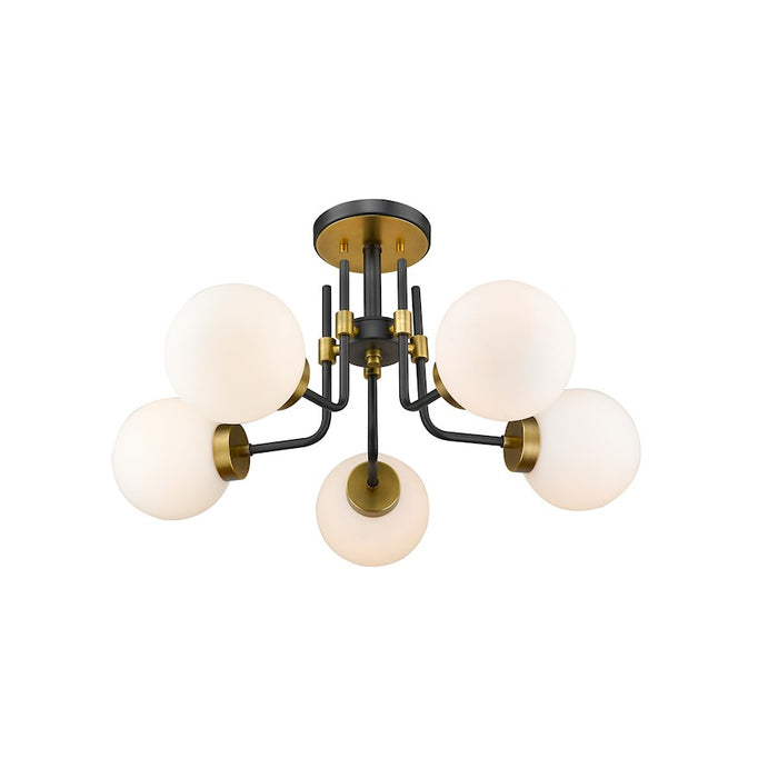Z-Lite Parsons 5 Light 14" Semi Flush, Black/Olde Brass/Opal