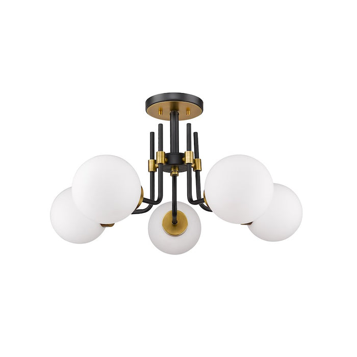 Z-Lite Parsons 5 Light 14" Semi Flush, Black/Olde Brass/Opal