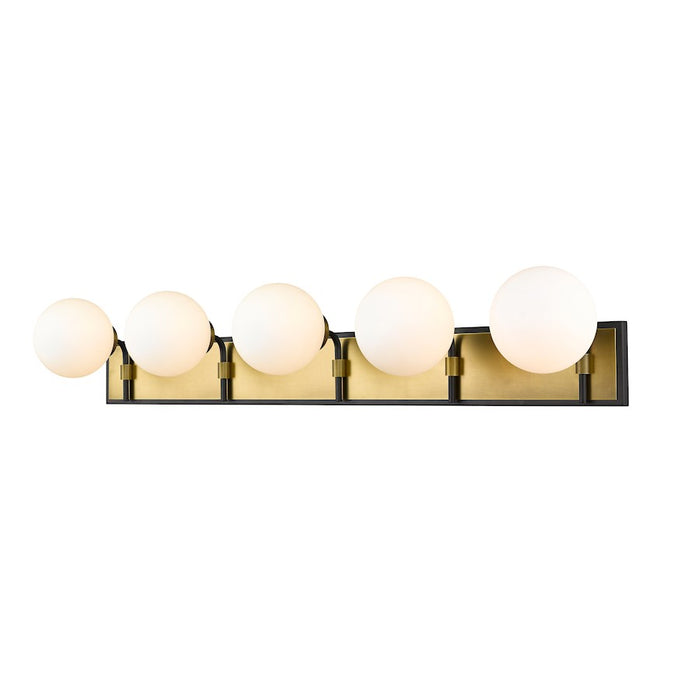 Z-Lite Parsons 5 Light Vanity, Matte Black/Olde Brass/Opal
