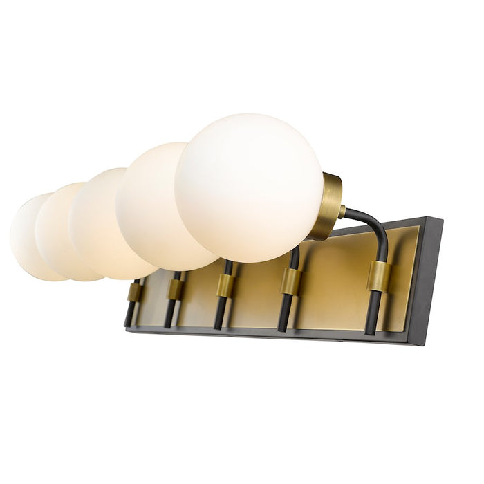 Z-Lite Parsons 5 Light Vanity, Matte Black/Olde Brass/Opal